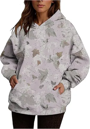 Camo Hoodie for Women Men Long Sleeve Maple Leaf Print Fleece Hoodies Oversized Hooded Sweatshirt Pullover with Pocket