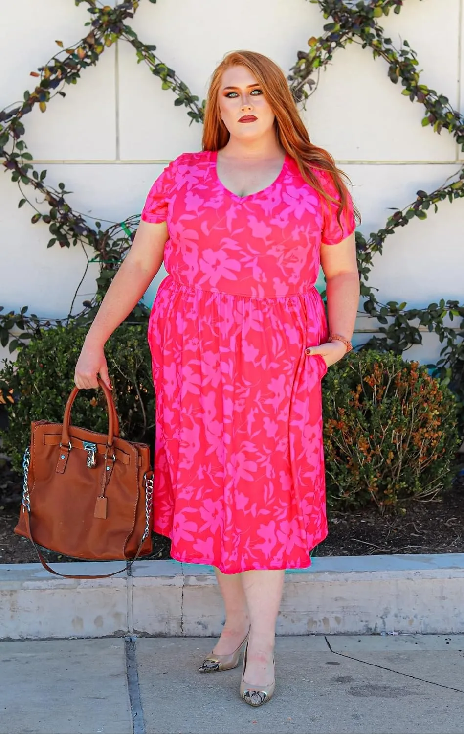CARCOS Plus Size Dresses for Curvy Women V Neck Short Sleeve Dresses Floral/Striped Summer Boho Dresses with Pocket XL-5XL