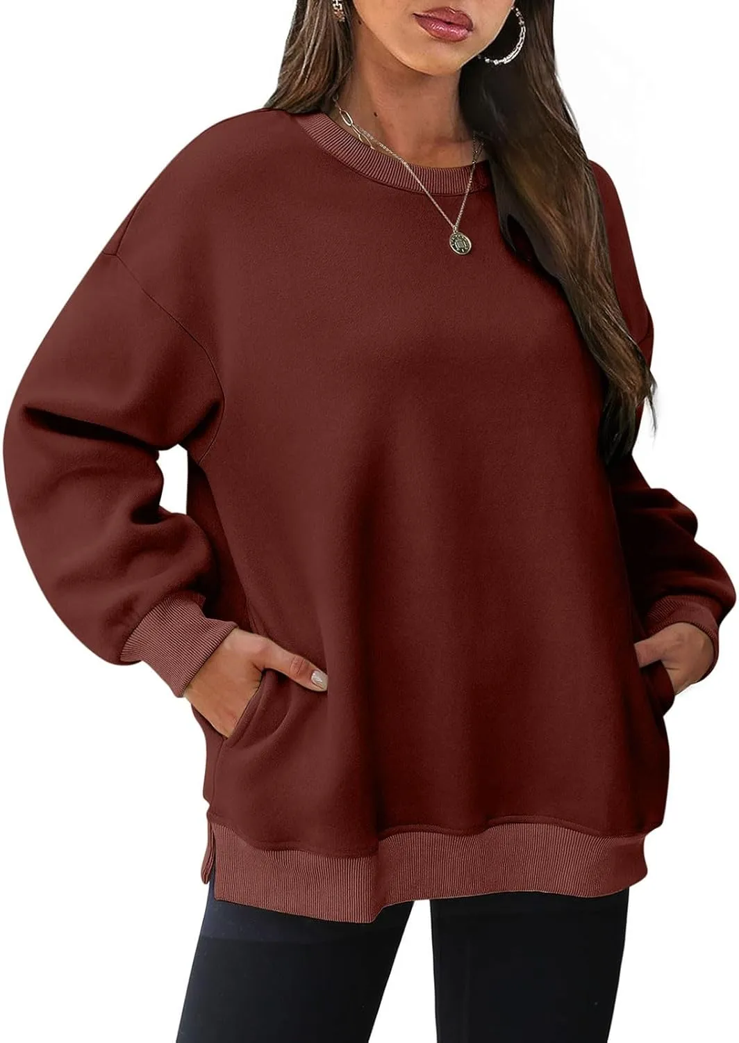 Ceboyel Women No Hood Sweatshirts Trendy Crewneck Pullover Oversized Sweatshirt Long Sleeve Tops Casual Outfits Clothes