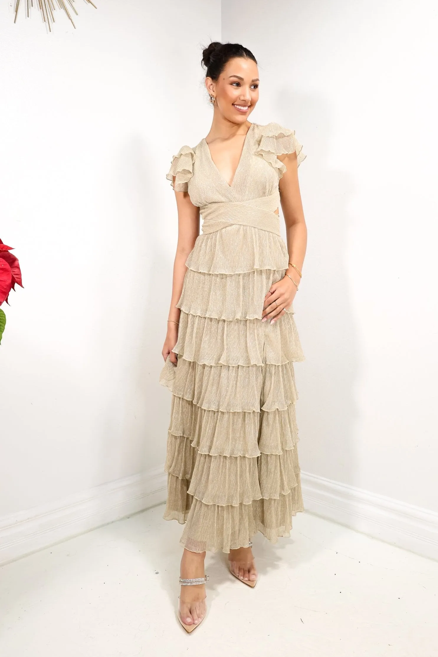 Champagne Pop Pleated Maxi Dress