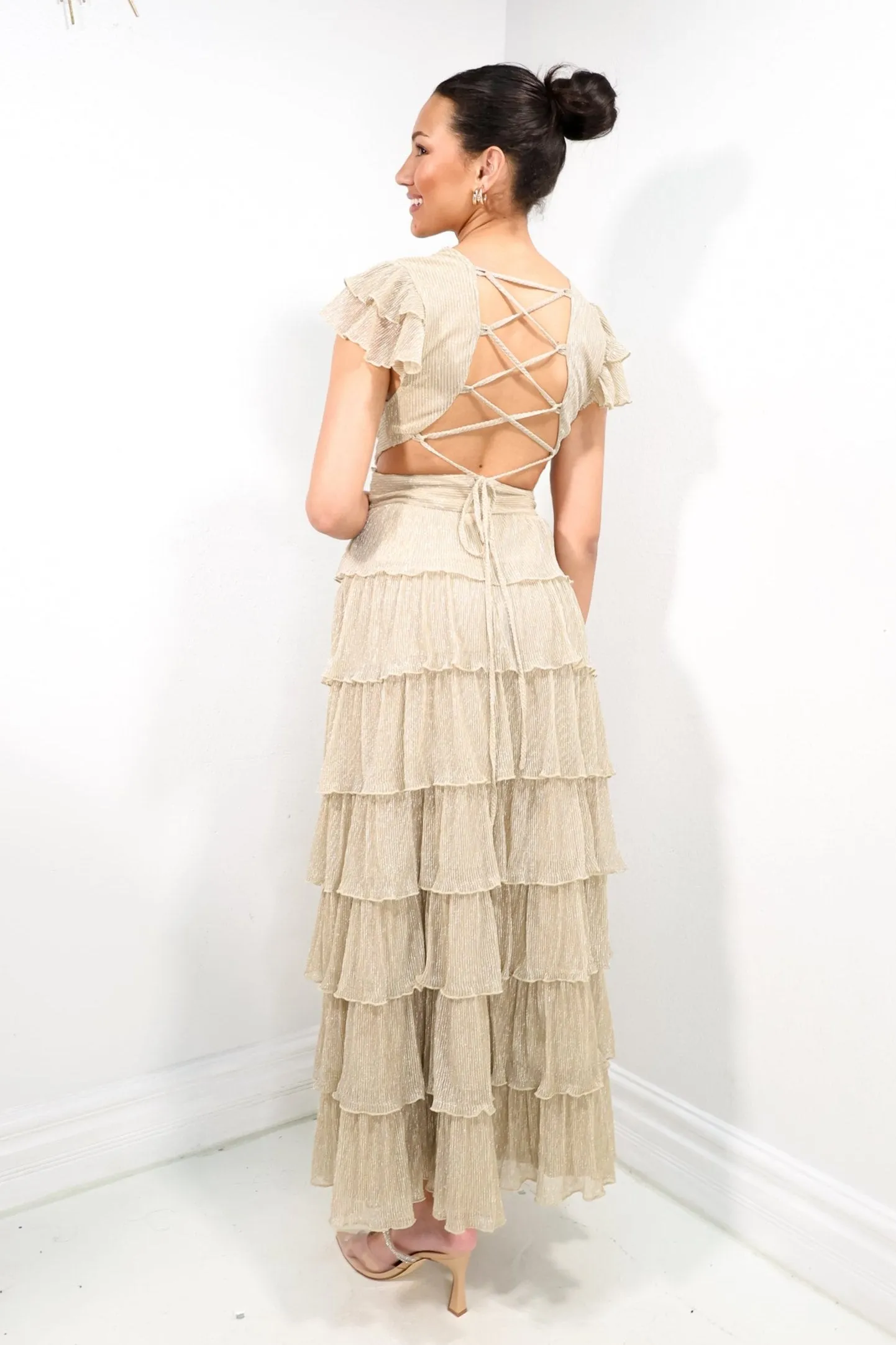 Champagne Pop Pleated Maxi Dress