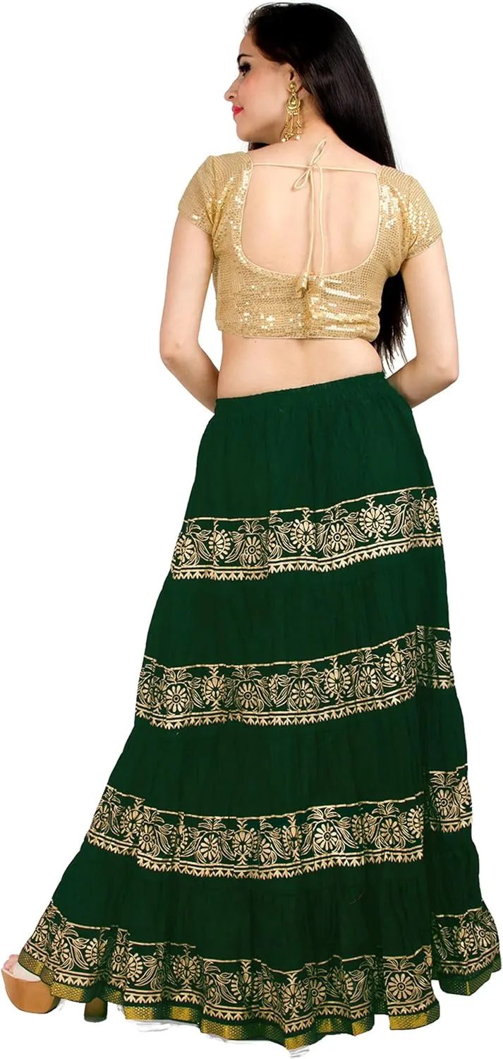 Chandrakala Flowy Long Skirt for Women A Line Casual Beach Party Holiday Maxi Skirts (S113-P)