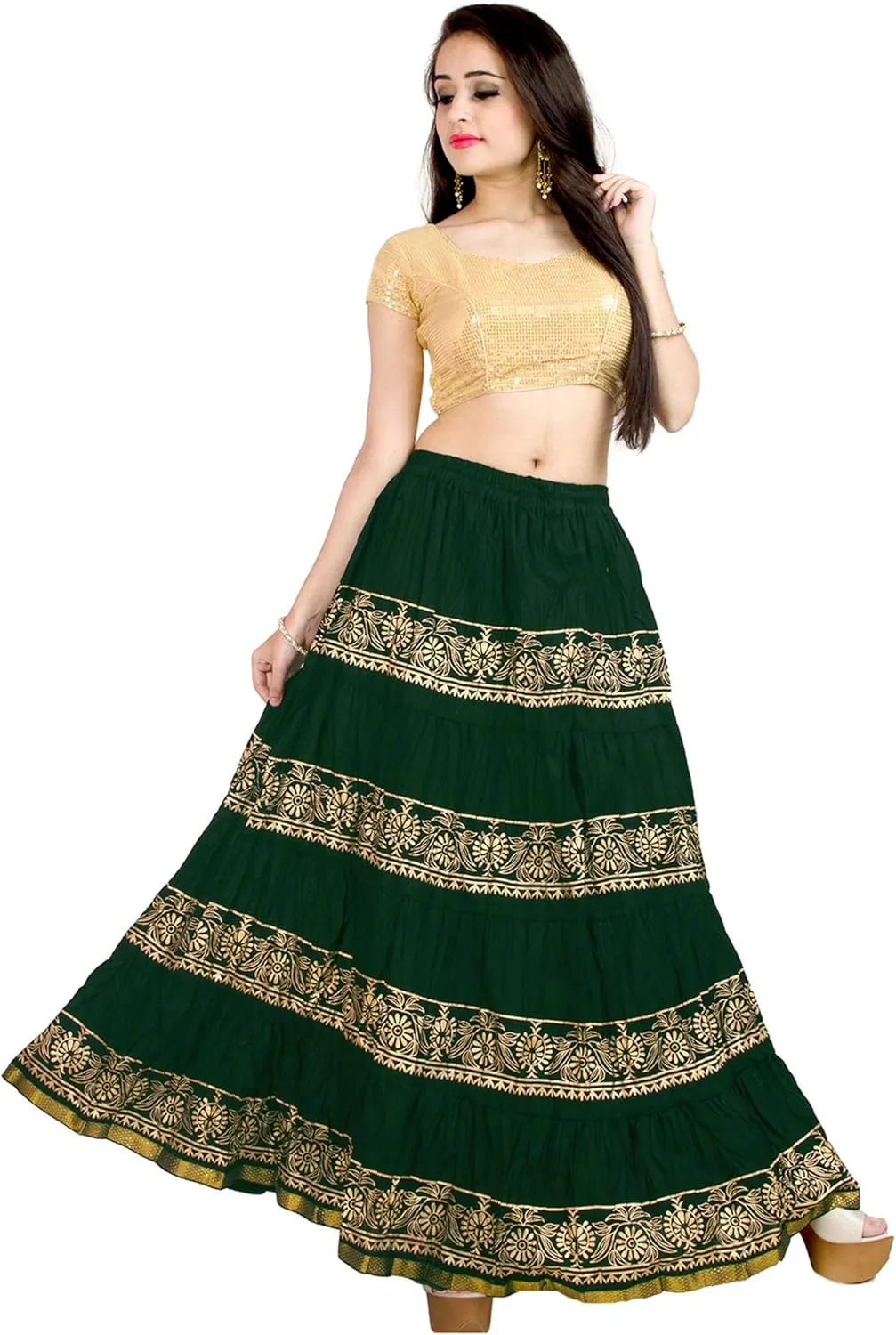 Chandrakala Flowy Long Skirt for Women A Line Casual Beach Party Holiday Maxi Skirts (S113-P)