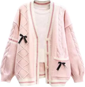 Chevara Womens Cute Sweet Cardigan Sweater Kawaii School Uniform Button Long Sleeve V-Neck Knitted Outerwear