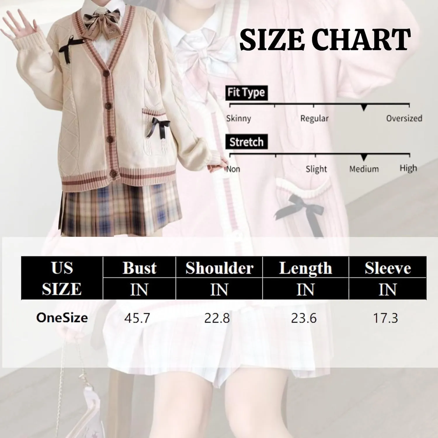 Chevara Womens Cute Sweet Cardigan Sweater Kawaii School Uniform Button Long Sleeve V-Neck Knitted Outerwear