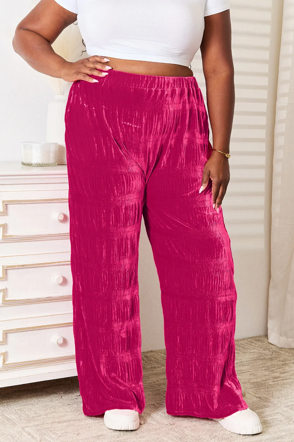 Chic & Flowing Pleated Pants with Pockets - Hot Pink