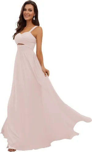 Chiffon Bridesmaid Dresses with Pockets Spaghetti Strap Sweetheart Evening Dress A-Line Ruffled Formal Gown