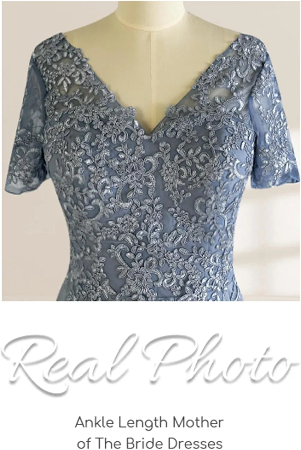 Chiffon Lace Appliques Mother of The Bride Dresses for Wedding Long V Neck Short Sleeves Formal Evening Dress