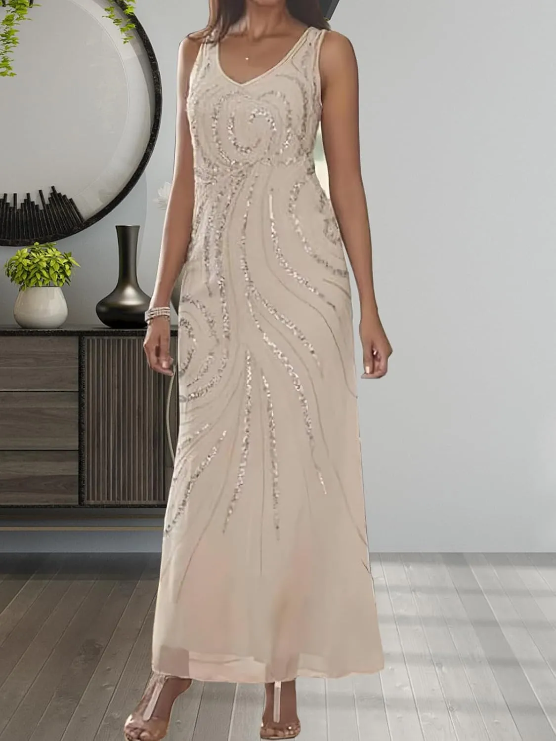 Chiffon Mother of The Bride Dress Sequin 2025 Long Wedding Guest Dresses with Jacket