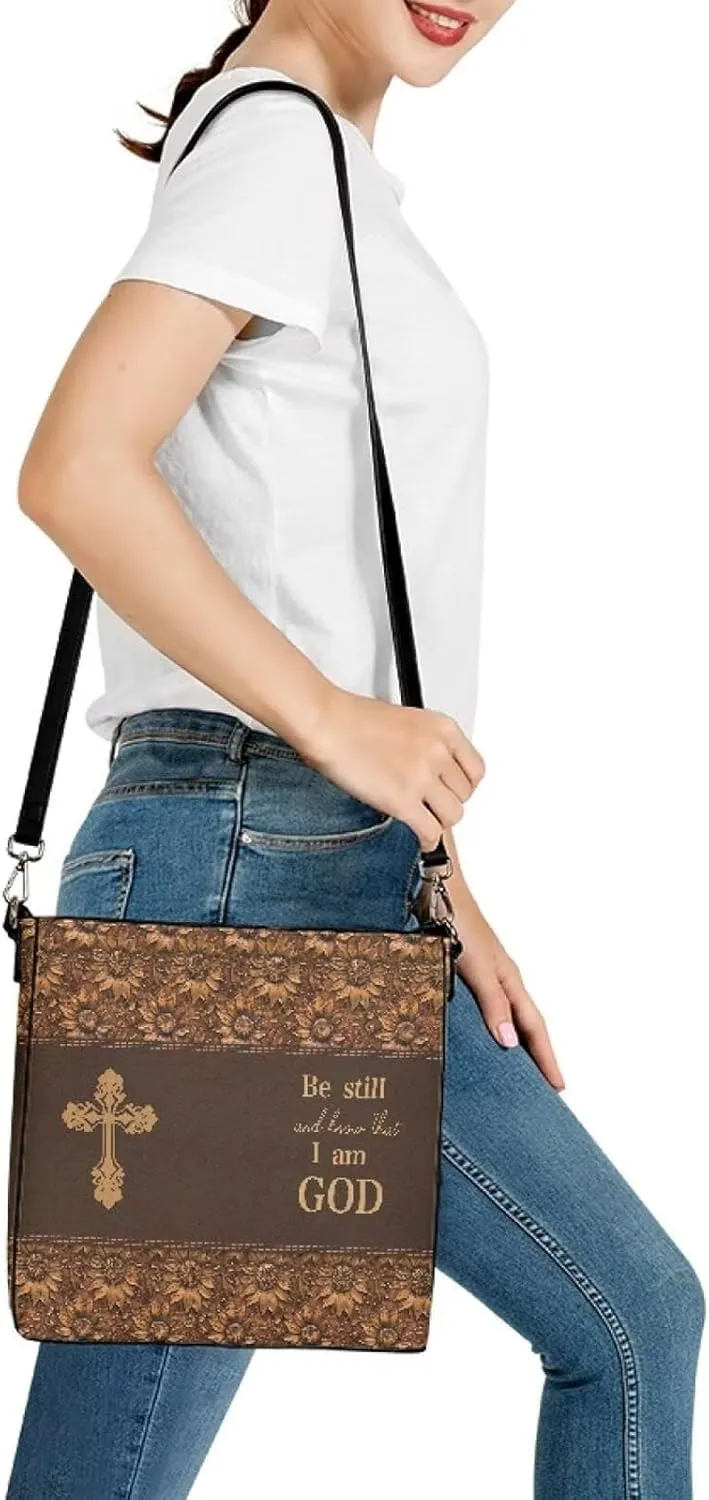 Christian Tote Bags for Women, God Quotes Leather Handbags Bucket Bags, PU Leather Bible Church Bag Satchel Hobo
