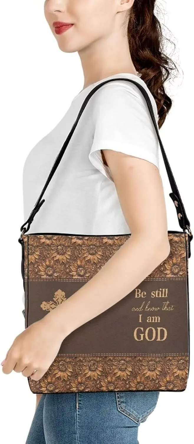 Christian Tote Bags for Women, God Quotes Leather Handbags Bucket Bags, PU Leather Bible Church Bag Satchel Hobo