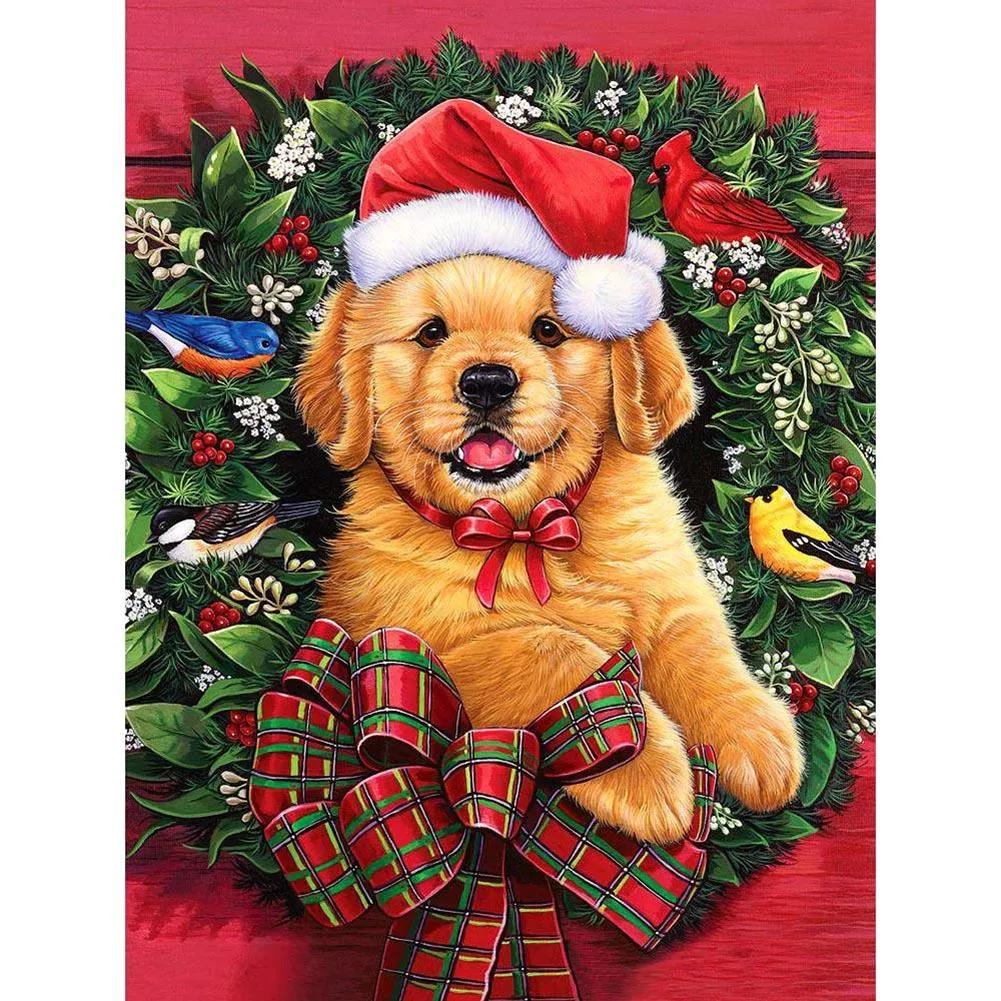 Christmas Dog Ornament - Full Round Diamond - 30x40CM