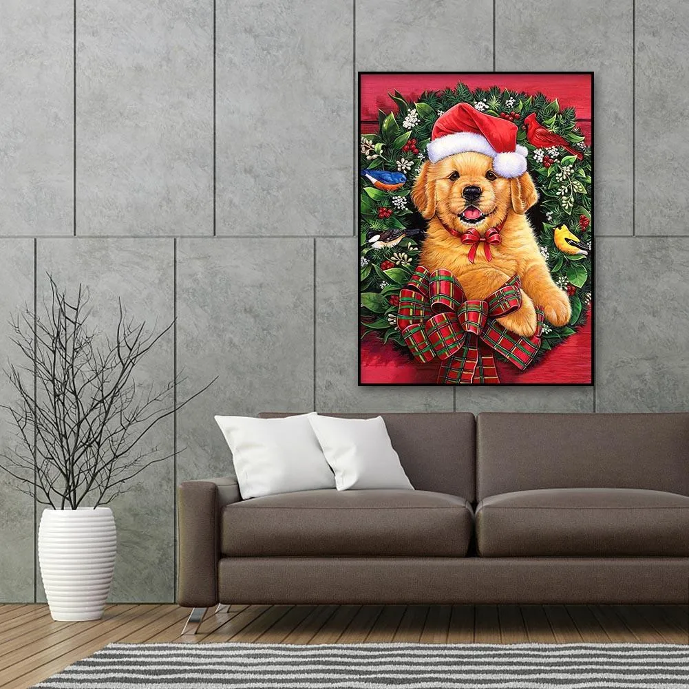 Christmas Dog Ornament - Full Round Diamond - 30x40CM