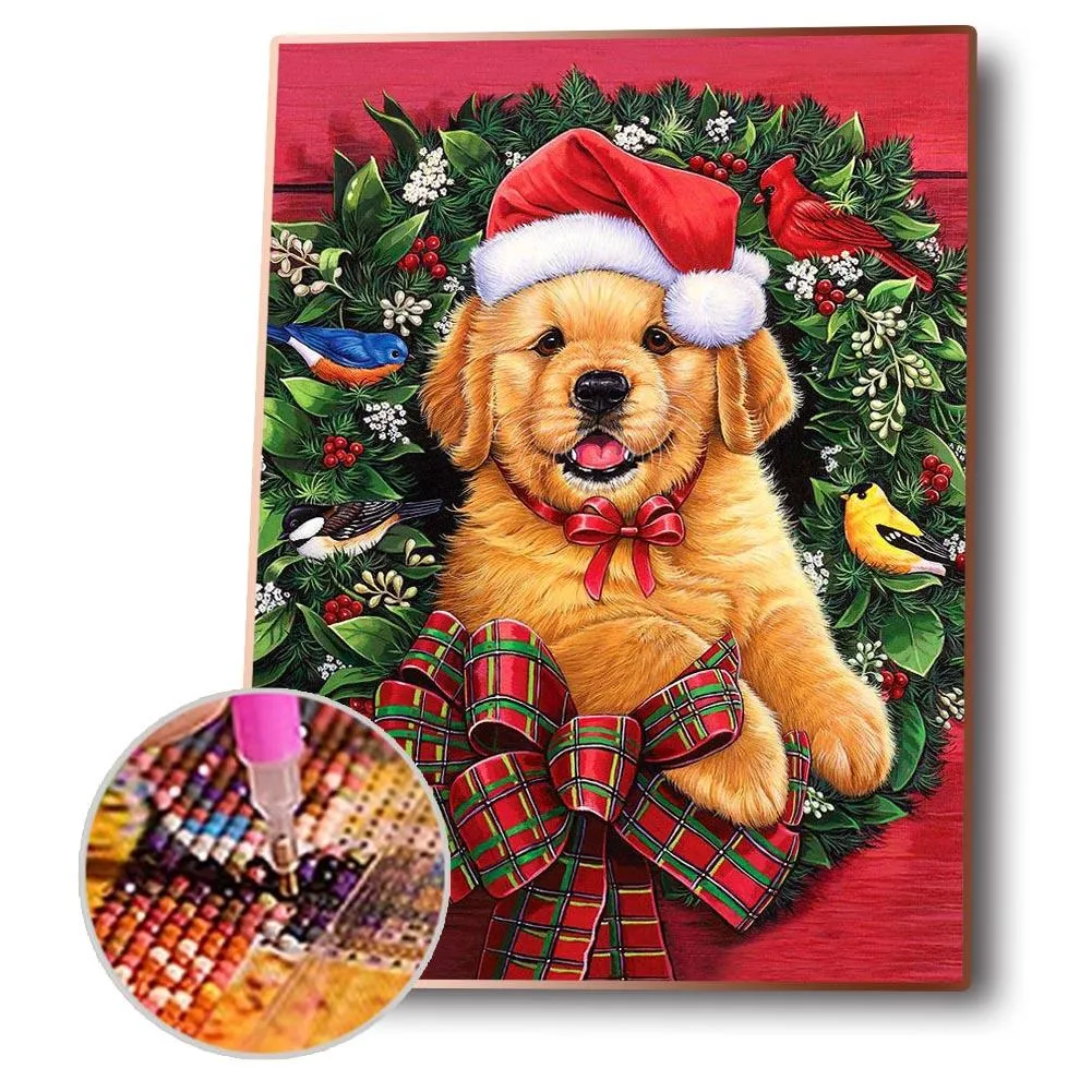 Christmas Dog Ornament - Full Round Diamond - 30x40CM