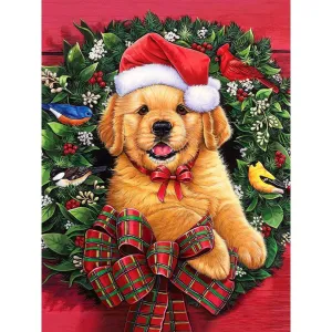 Christmas Dog Ornament - Full Round Diamond - 30x40CM