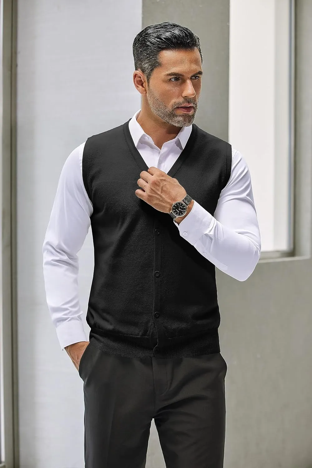 COOFANDY Men's Sweater Vest V Neck Casual Sleeveless Knitted Button Cardigan Vest