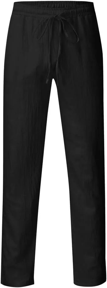 Cotton Men's Casual Pants Lightweight Elastic Drawstring Breathable Relaxed Straight Daily Travel Summer Trousers