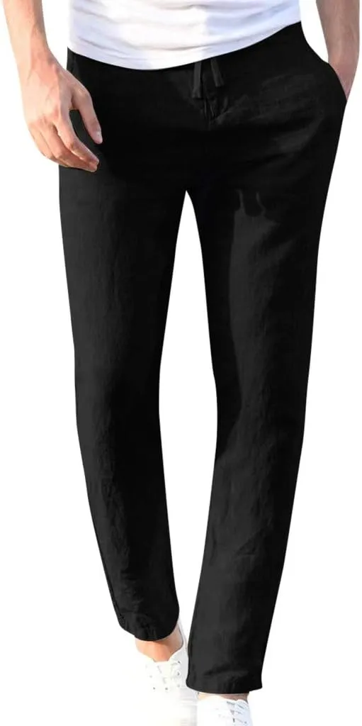 Cotton Men's Casual Pants Lightweight Elastic Drawstring Breathable Relaxed Straight Daily Travel Summer Trousers