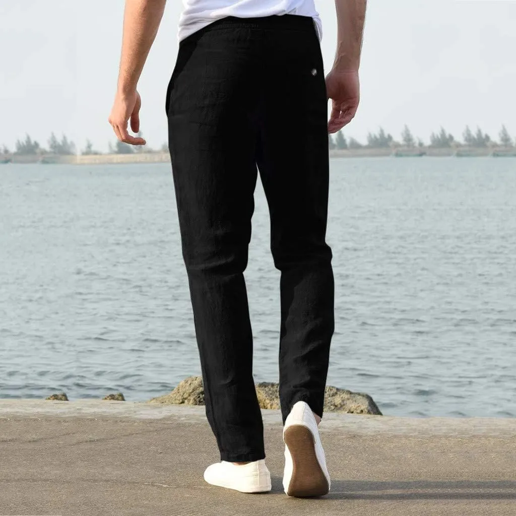 Cotton Men's Casual Pants Lightweight Elastic Drawstring Breathable Relaxed Straight Daily Travel Summer Trousers