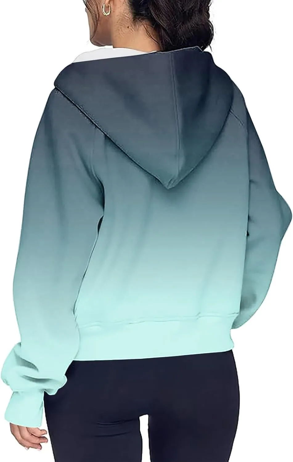 Cropped Hoodie Women Zip Pullover Thumb Hole Fall Hoodies Comfy Solid Long Sleeve Shirts Winter Clothes With Pockets