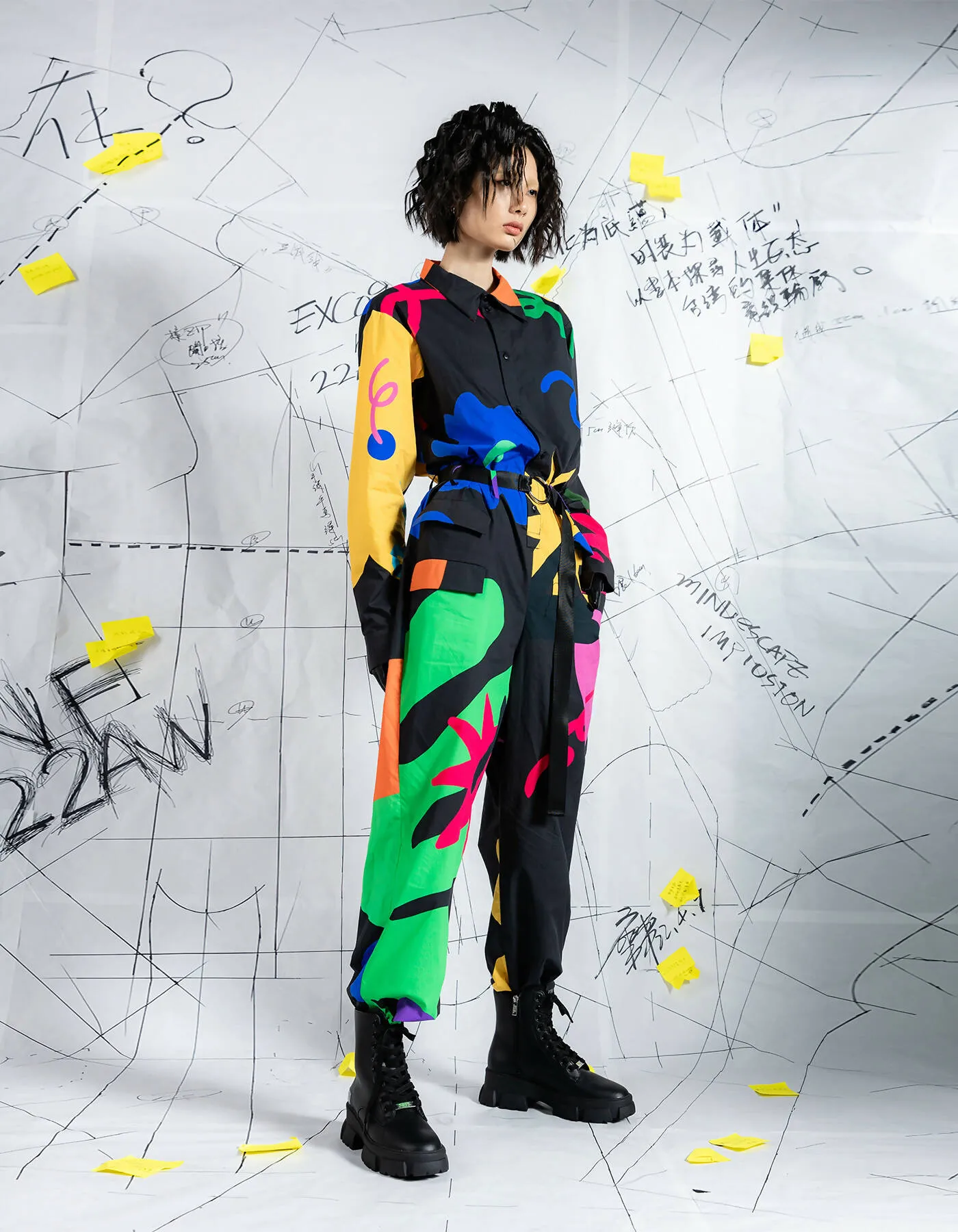 Crossover Black Printed Overalls