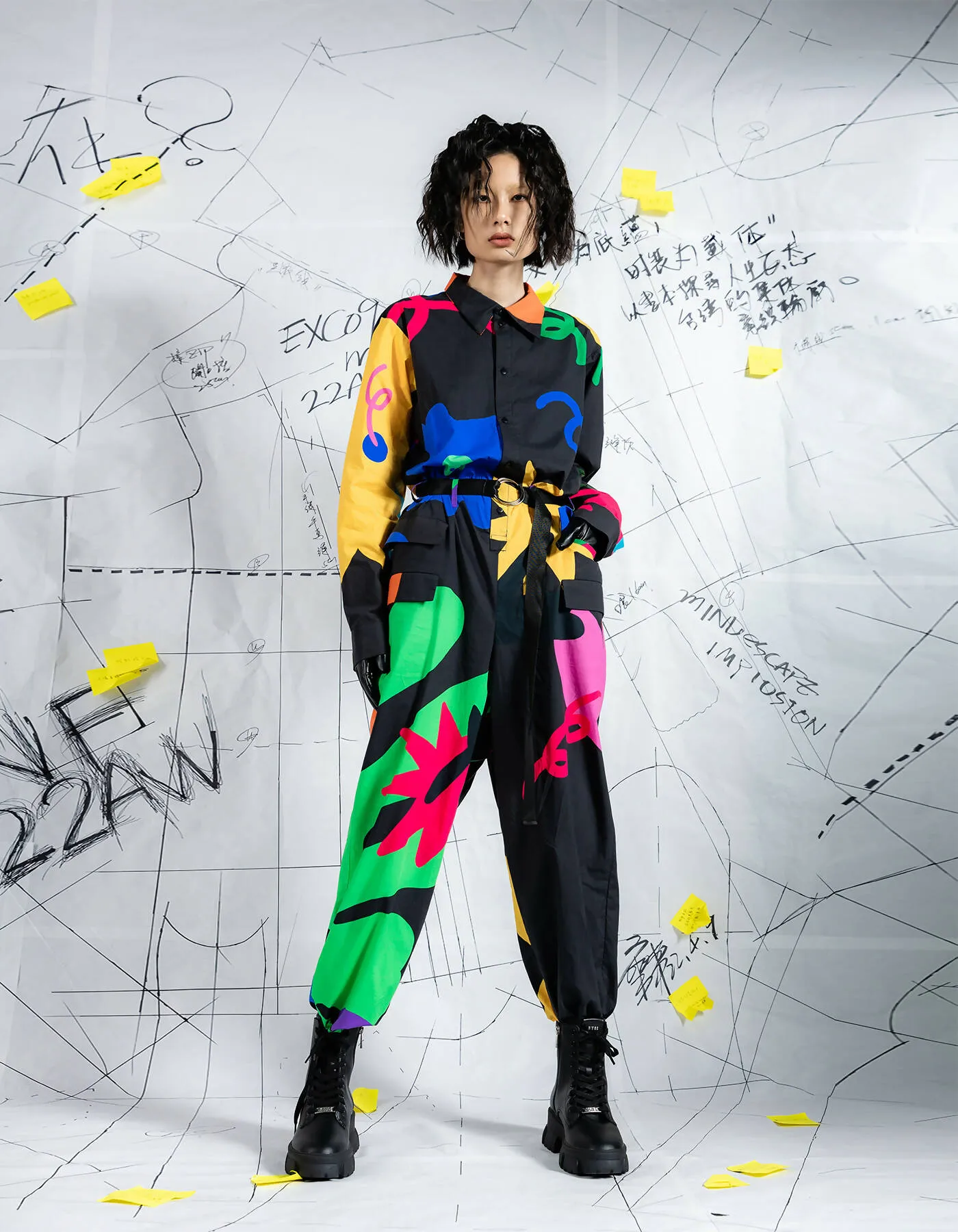 Crossover Black Printed Overalls