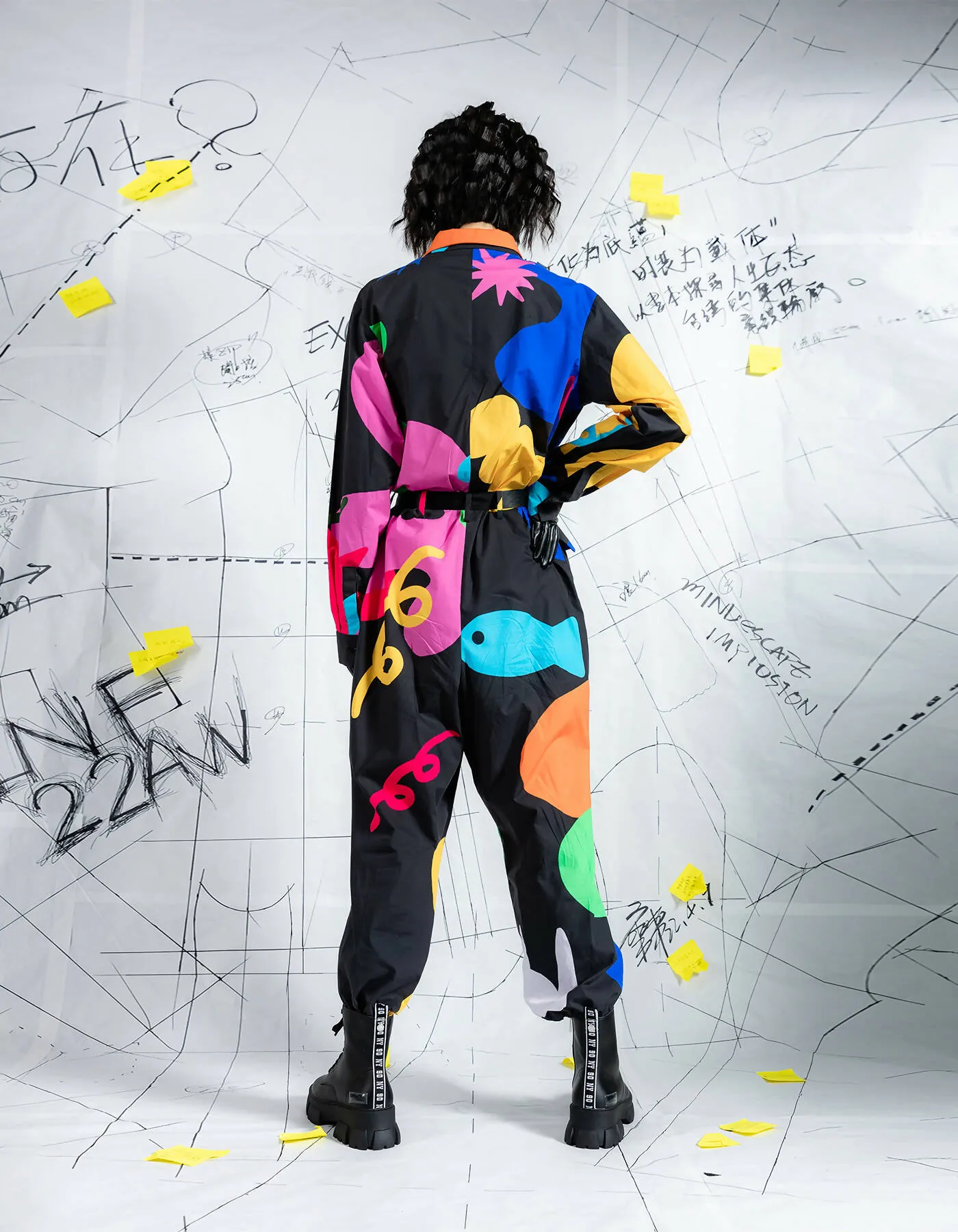 Crossover Black Printed Overalls