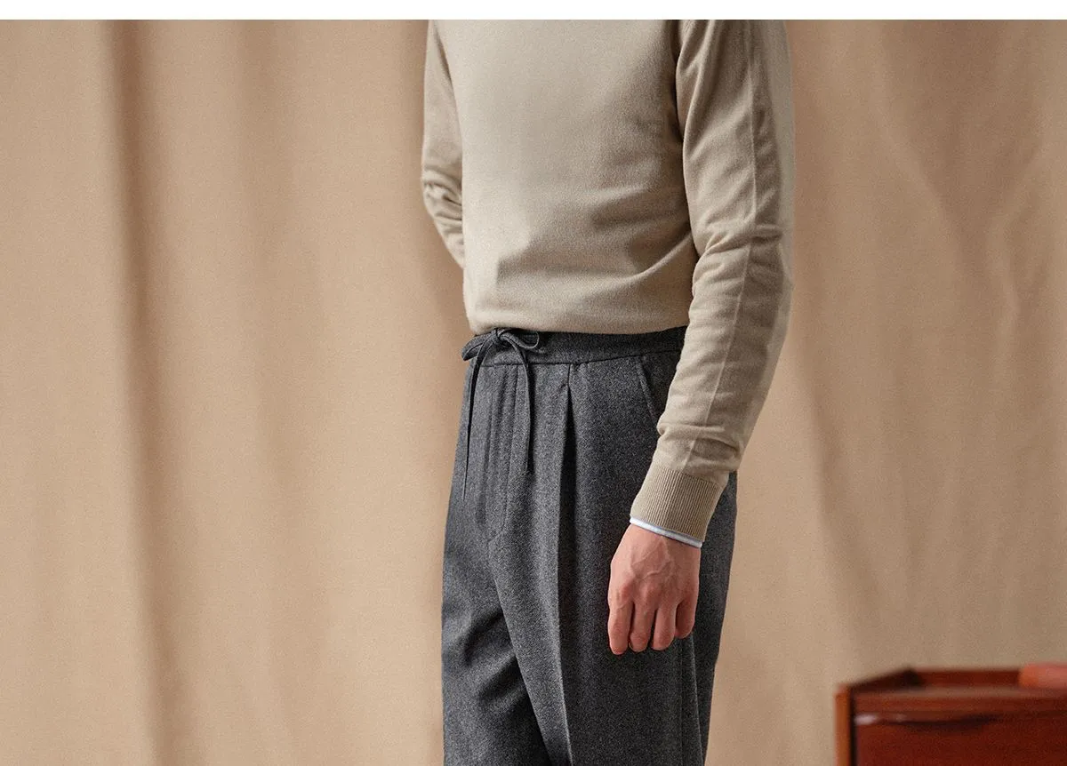 CULTUM Navy Wool Twill Trousers