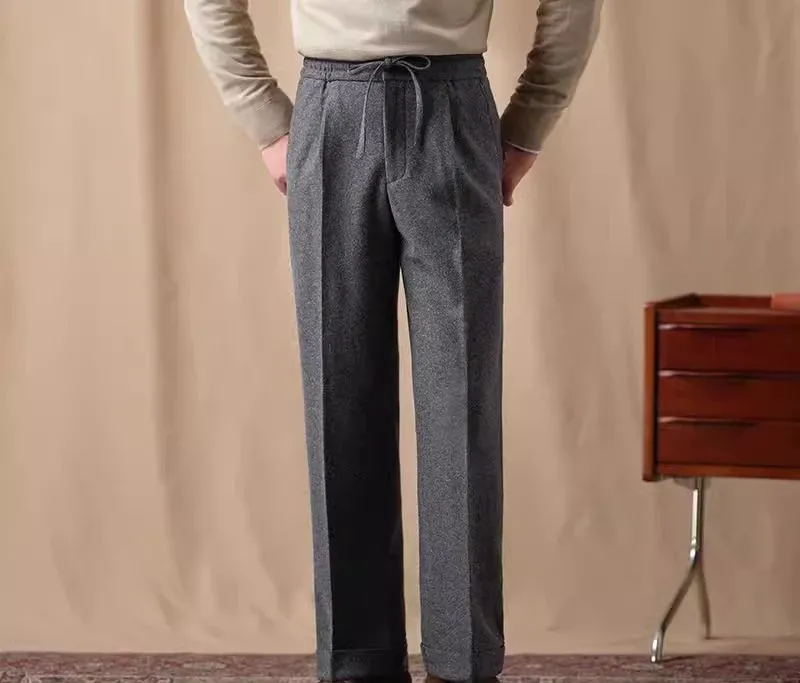 CULTUM Navy Wool Twill Trousers