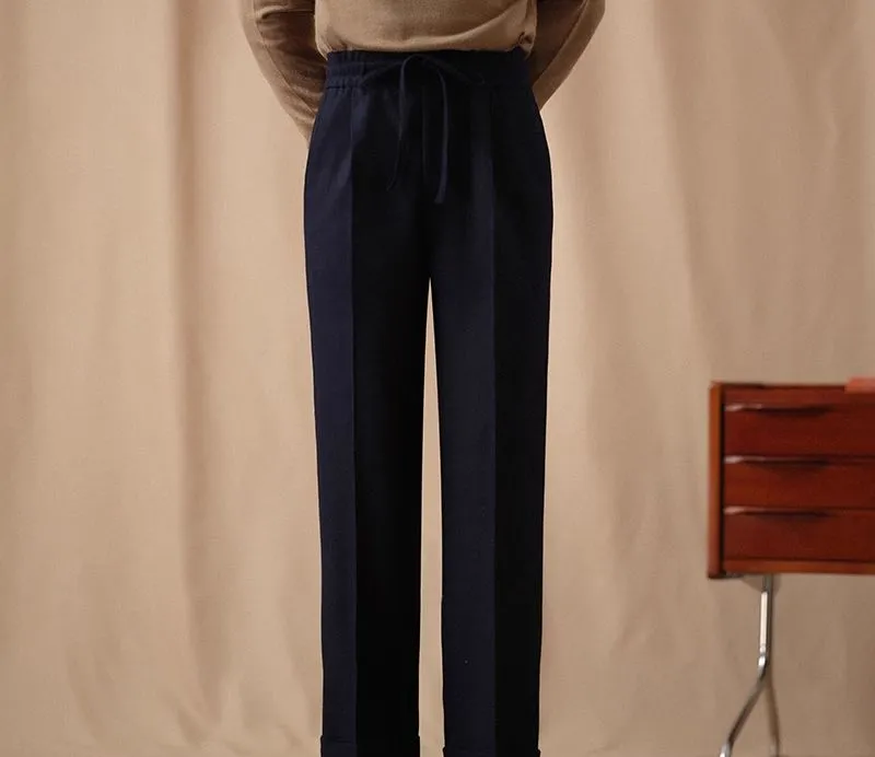 CULTUM Navy Wool Twill Trousers