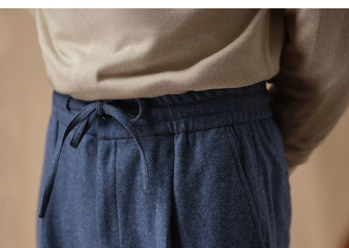 CULTUM Navy Wool Twill Trousers