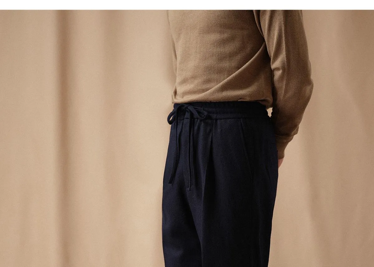 CULTUM Navy Wool Twill Trousers