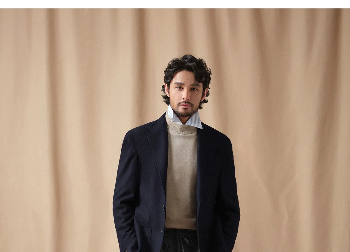 CULTUM Navy Wool Twill Trousers