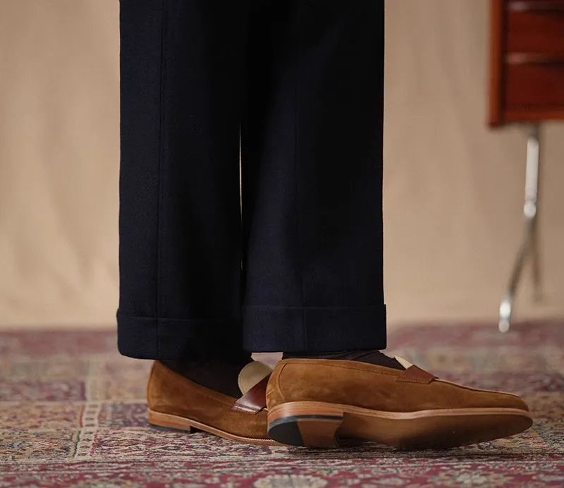 CULTUM Navy Wool Twill Trousers