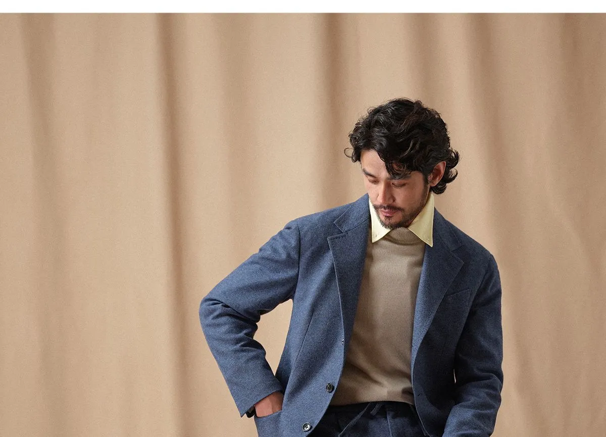 CULTUM Navy Wool Twill Trousers