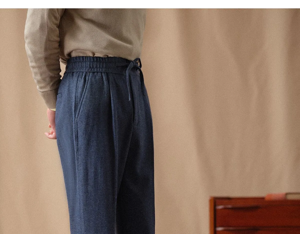 CULTUM Navy Wool Twill Trousers