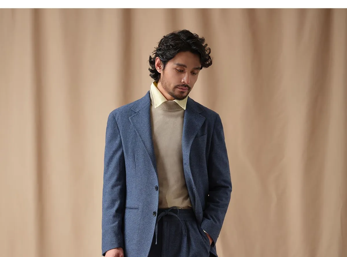 CULTUM Navy Wool Twill Trousers