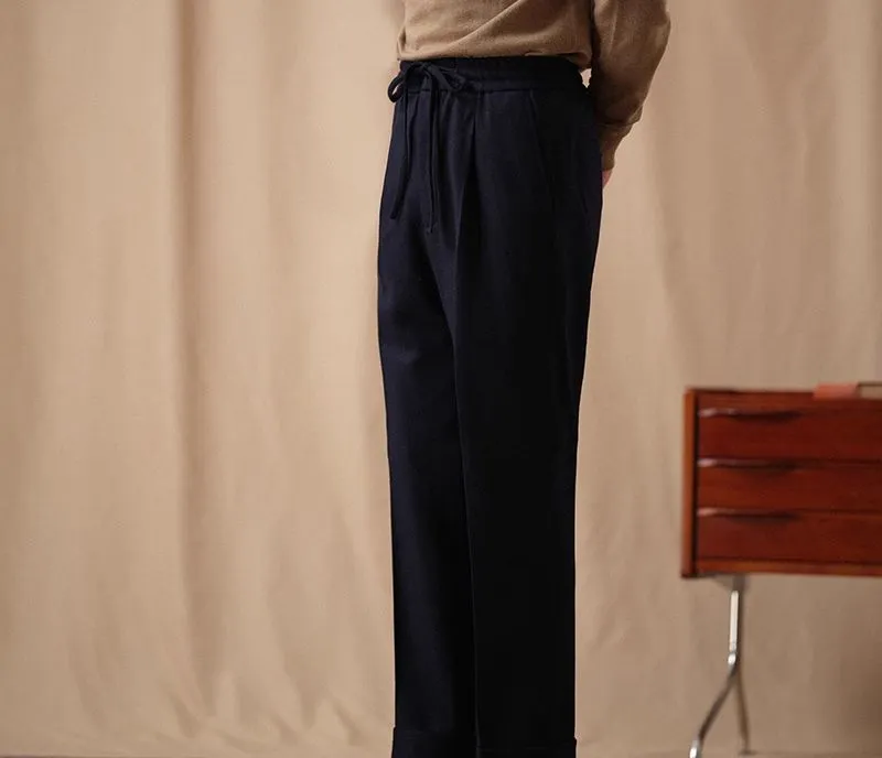 CULTUM Navy Wool Twill Trousers