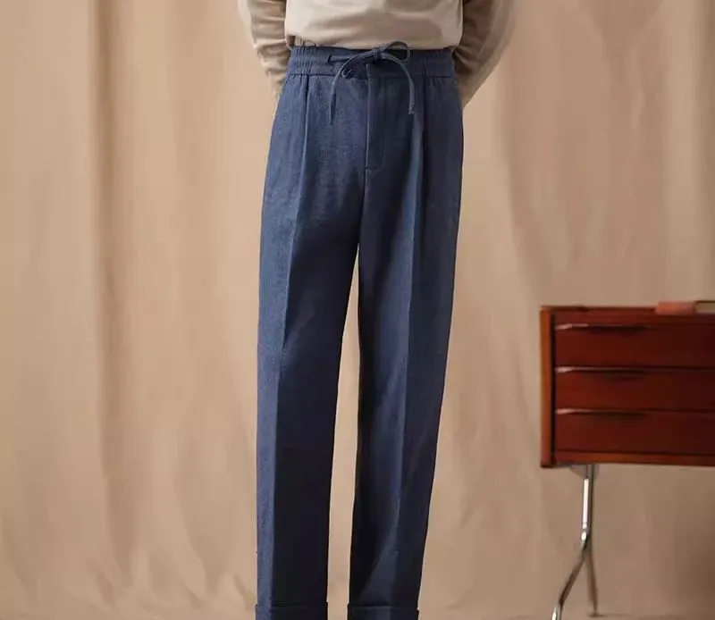 CULTUM Navy Wool Twill Trousers