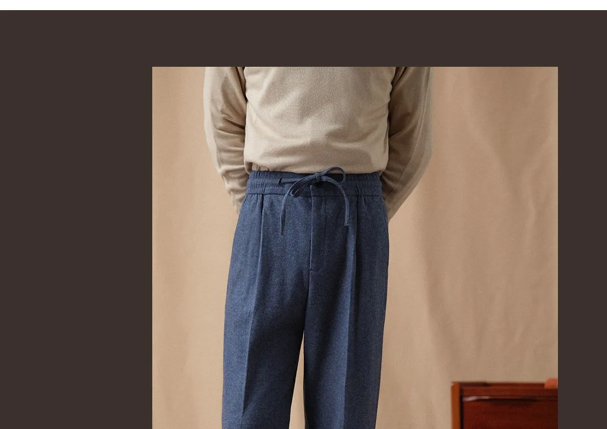 CULTUM Navy Wool Twill Trousers