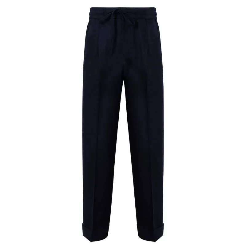 CULTUM Navy Wool Twill Trousers