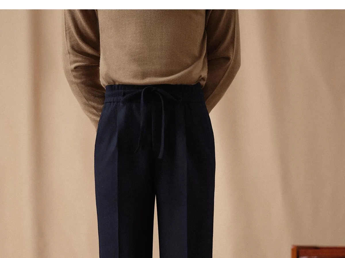 CULTUM Navy Wool Twill Trousers