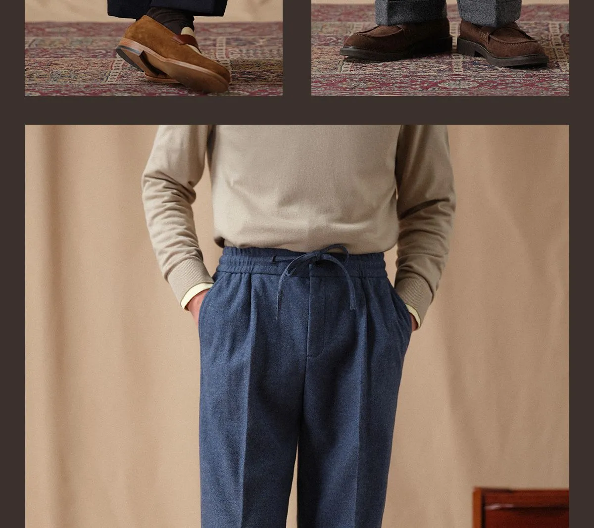 CULTUM Navy Wool Twill Trousers