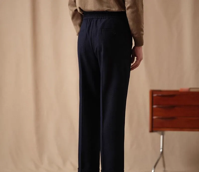 CULTUM Navy Wool Twill Trousers