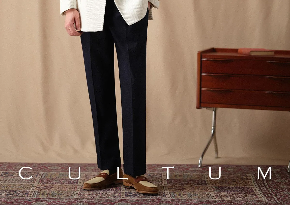 CULTUM Navy Wool Twill Trousers