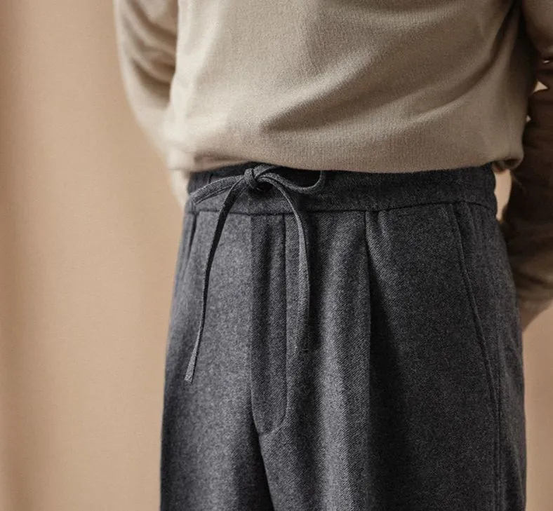 CULTUM Navy Wool Twill Trousers