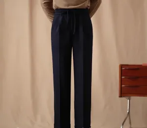CULTUM Navy Wool Twill Trousers