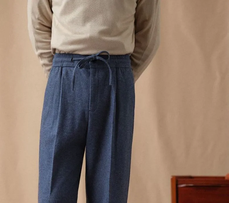 CULTUM Navy Wool Twill Trousers