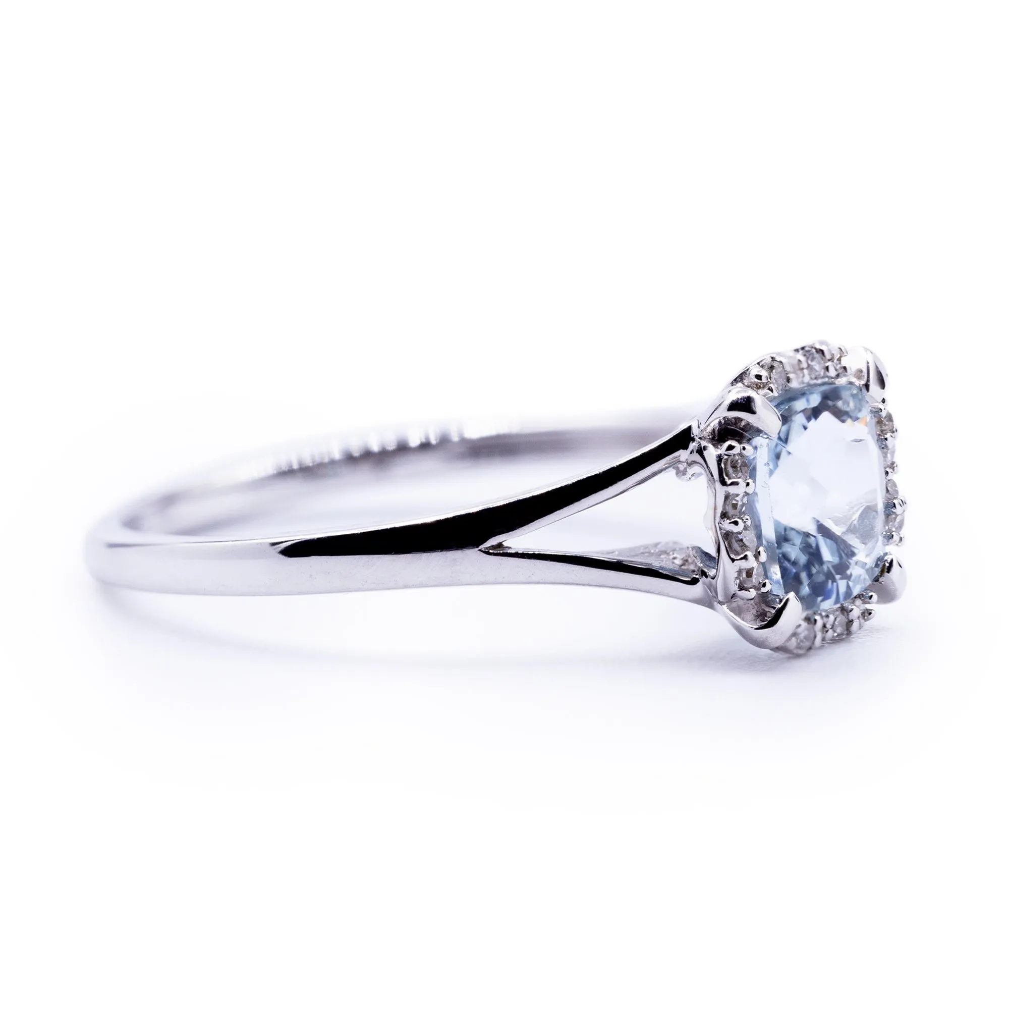Cushion Aquamarine Setting with Diamond Accented Halo and Plain Split Shank Ring