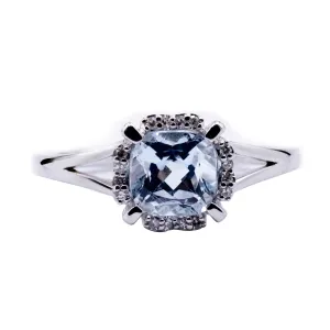 Cushion Aquamarine Setting with Diamond Accented Halo and Plain Split Shank Ring